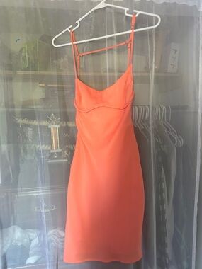 Women's Coral Cowl Neck Open Back Slip Short Dress